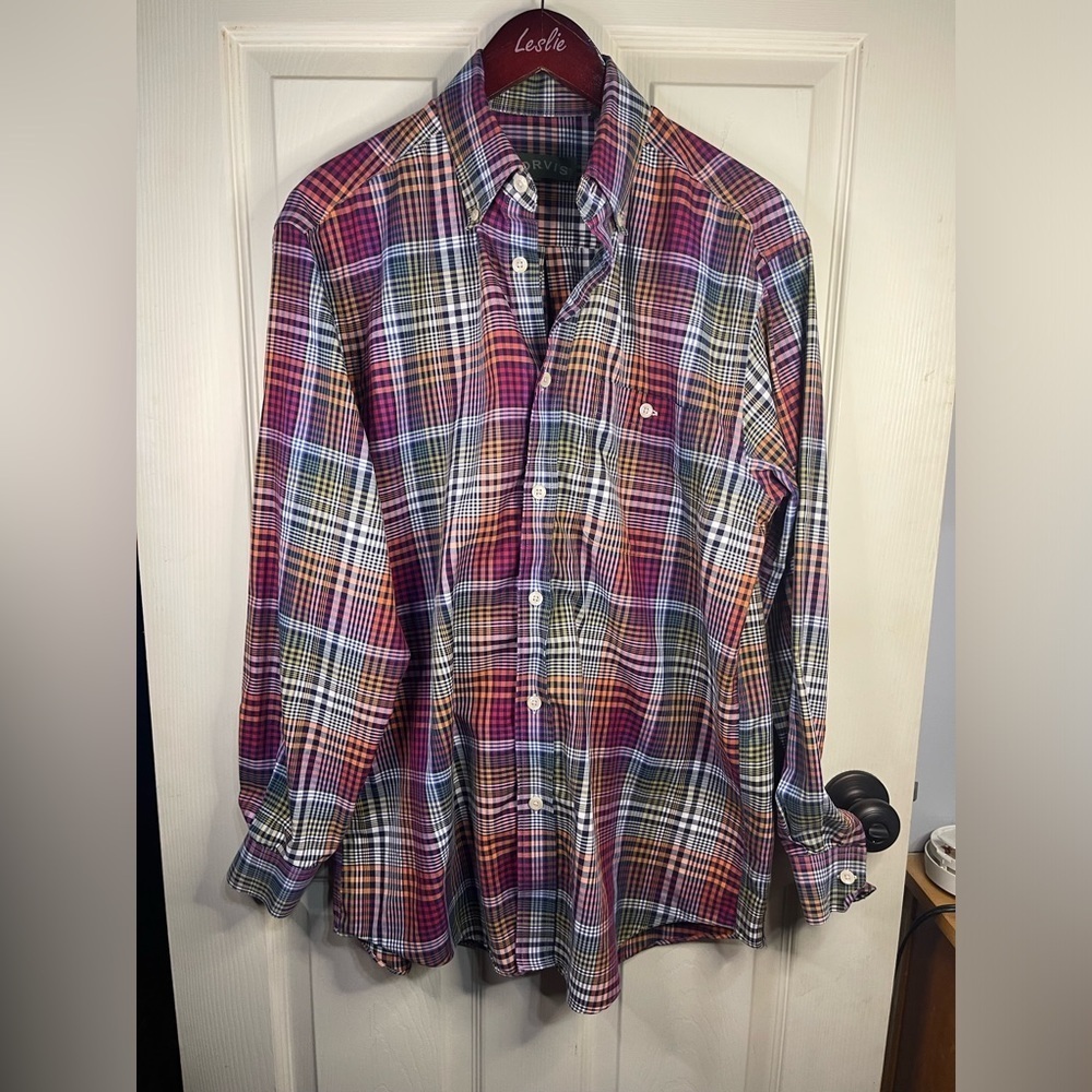 Orvis long sleeve button down multi color dress shirt .